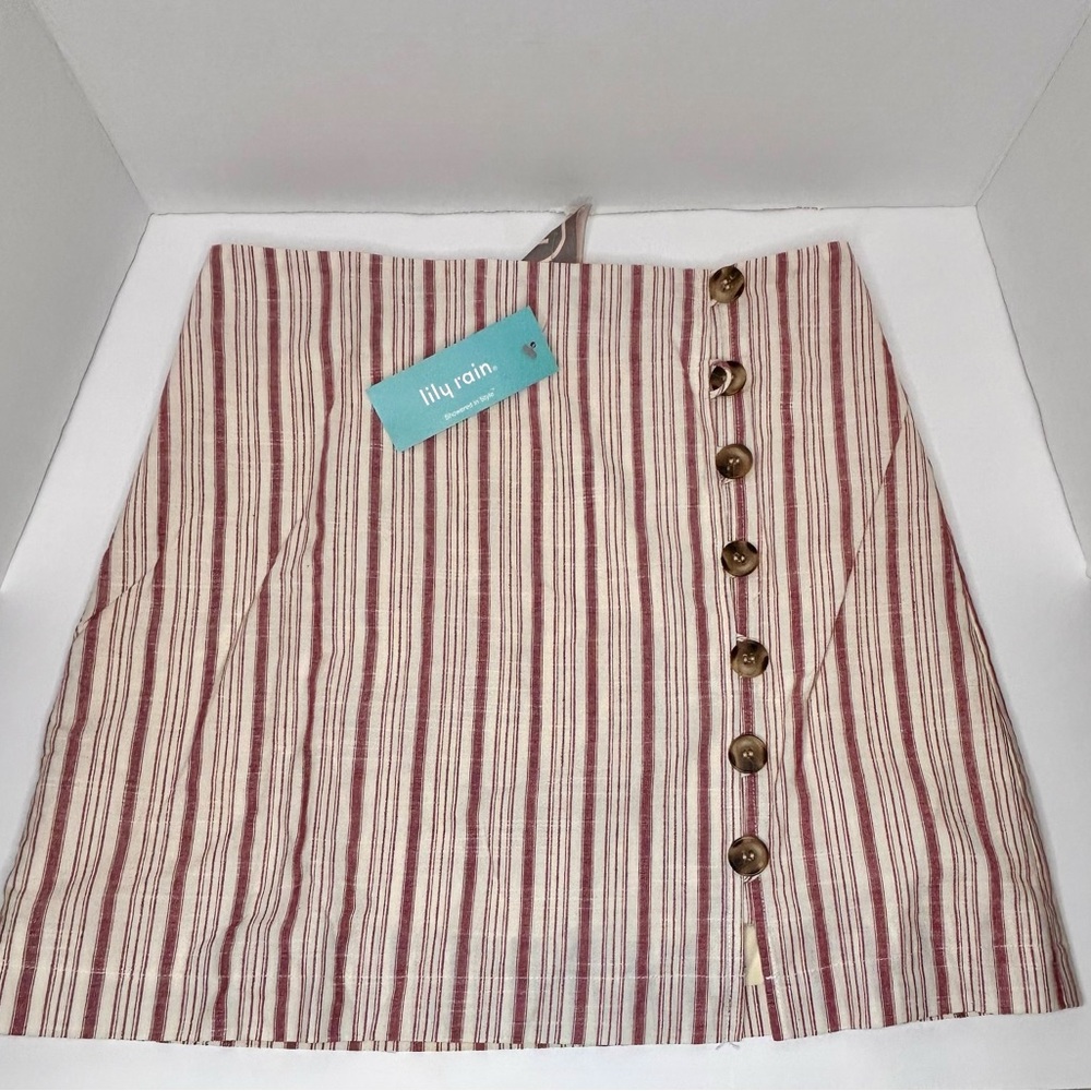 Lily Rain Tan Striped Mini A-Line Asymmetrical Skirt‎ Size Medium